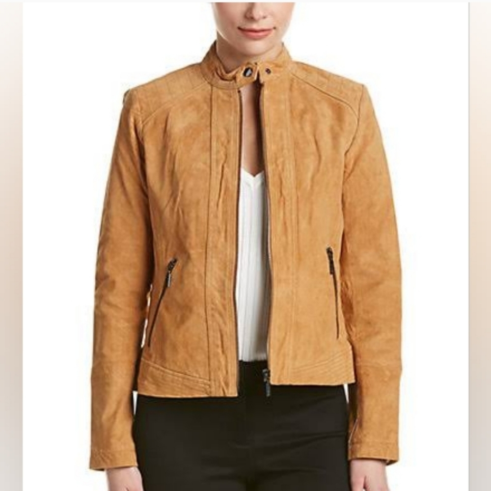 Bernardo Tan Suede 100% Leather Moto Jacket Medium